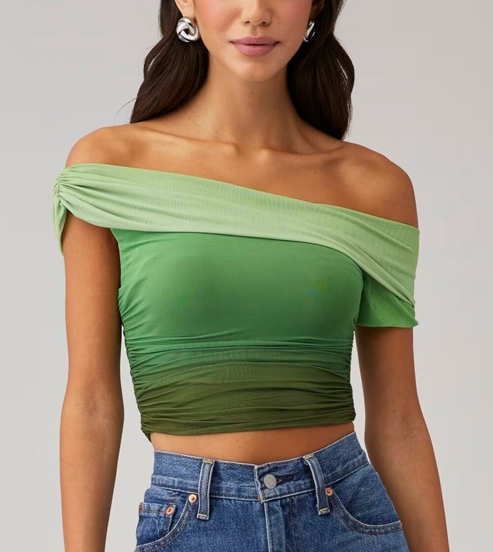 Bardot Aurelia Mesh Off Shoulder Top Womens Medium Green Ombre Y2K Fairy Rave